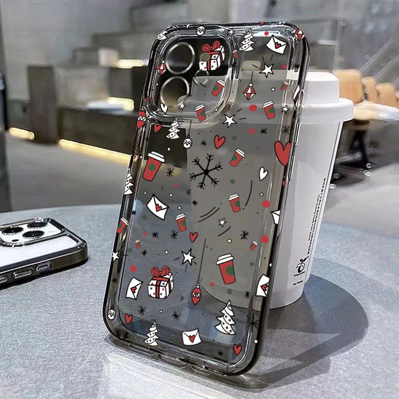 Cartoon Christmas Clear Case for iPhone 17 16 15 14 13 12 11 Pro Max XR SE2