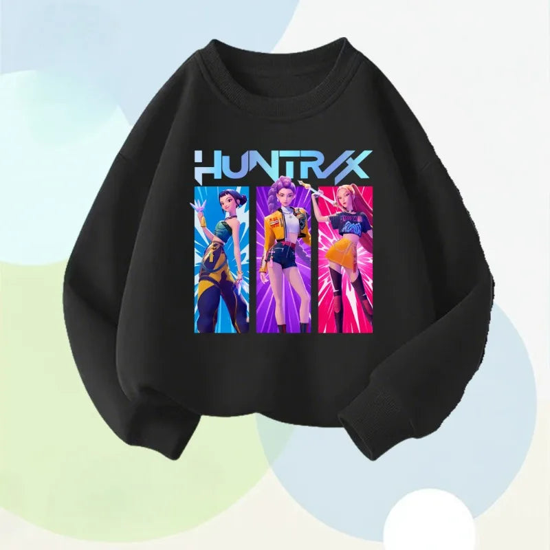 K-pop Girls Cartoon Print Long Sleeve Pullover Breathable O-Neck Sweatshirt