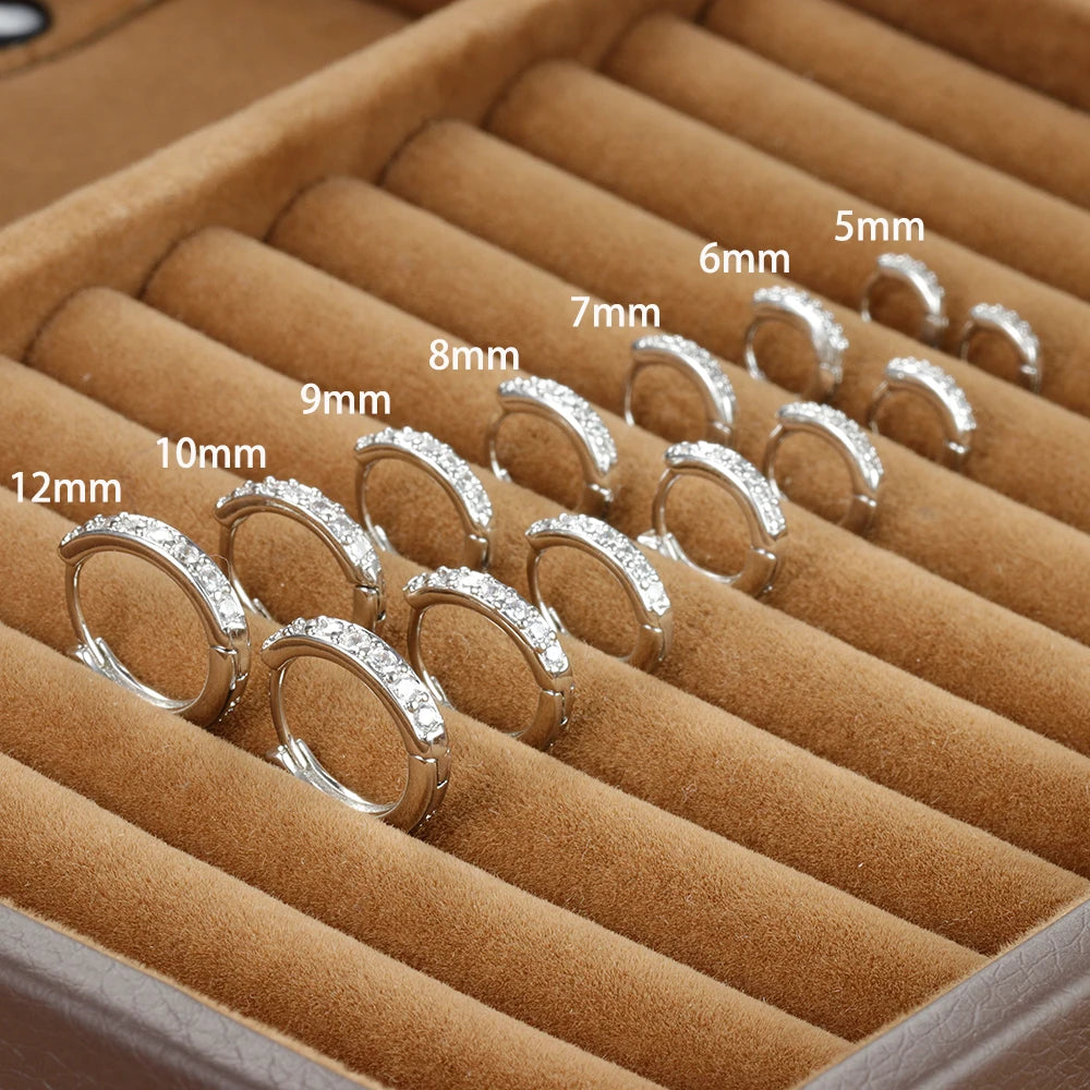 1Pair Stainless Steel Minimal Hoop Earrings Crystal Zirconia Trend