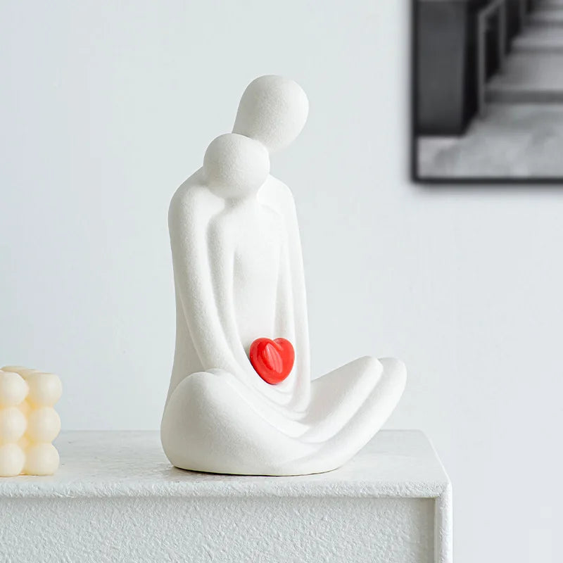 20cm Couple Figurines Ceramic Statue Hugging Lovers Tabletop Bedroom Bookshelf Decor