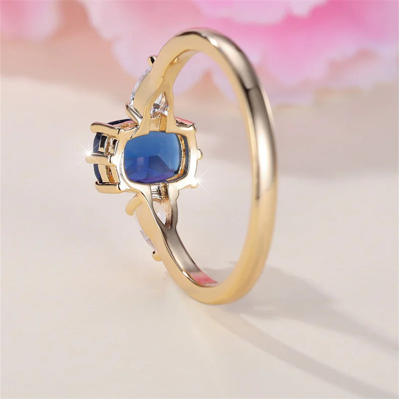 Royal Blue Stone Square Wedding Bands Gold Color Metal Minimalist Female White Zircon Promise Engagement Rings For Women Jewelry