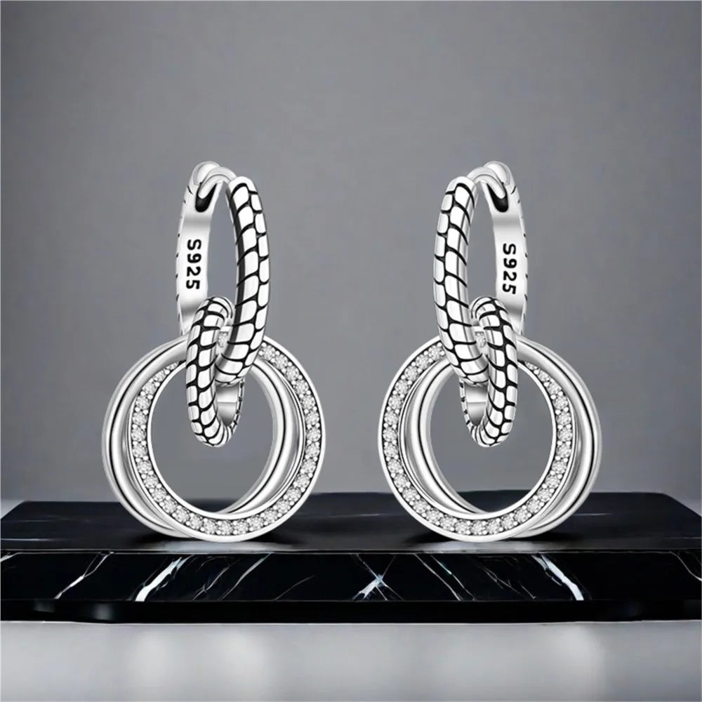 925 Sterling Silver Classic Multi Ring Drop Earrings Elegant Birthday Jewellery