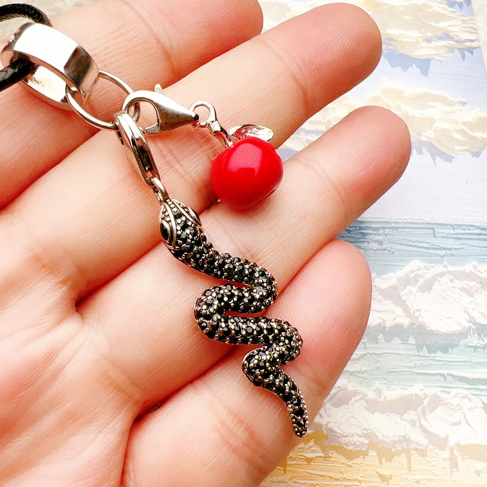 Snake and Red Apple Necklace 925 Sterling Silver Romantic Fine Jewellery
