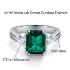 4ct Lab Grown Ruby Colombian Emerald Ring 925 Sterling Silver Moissanite Band