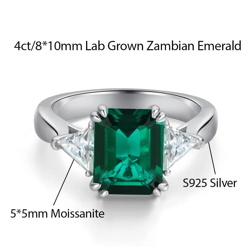 4ct Lab Grown Ruby Colombian Emerald Ring 925 Sterling Silver Moissanite Band