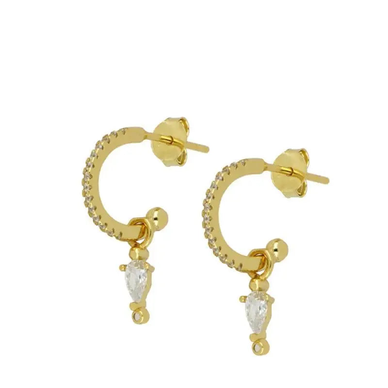 New Stainless Steel Cubic Zirconia Hoop Earrings Small Pendant