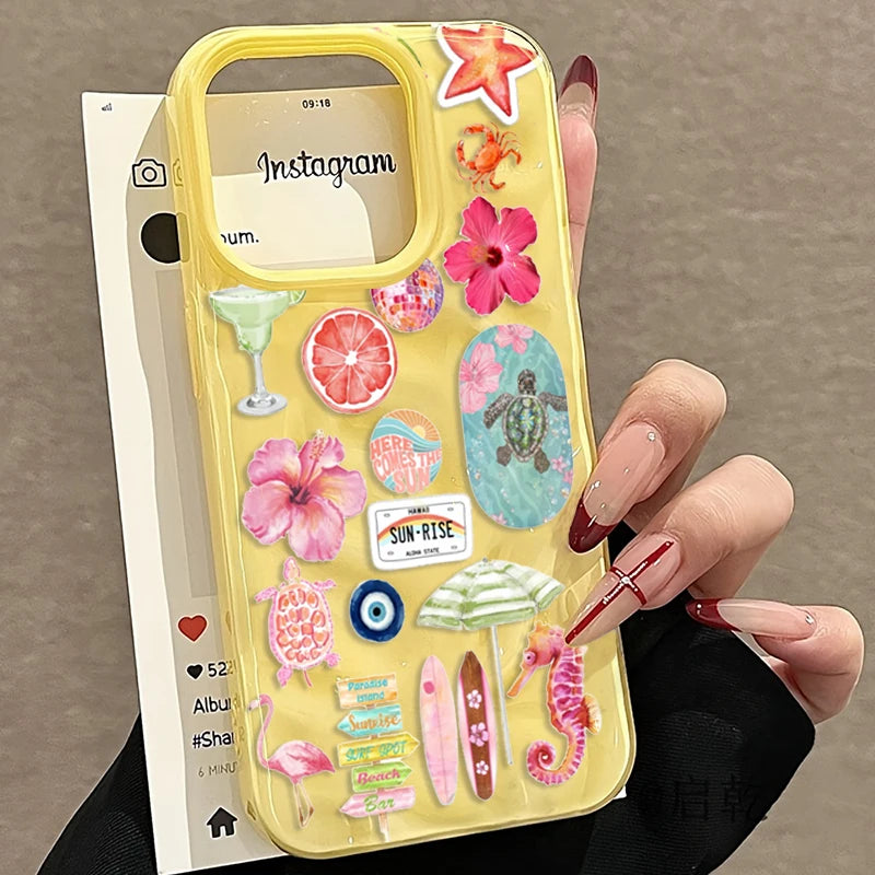 Ocean Flower Seahorse Turtle Case for iPhone 17 16 15 14 13 12 11 Pro Max