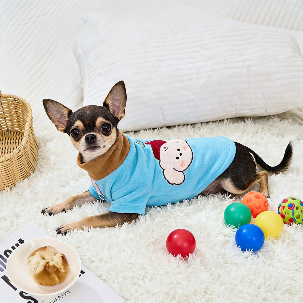 Cute Printed Plush Dog Hoodie - Soft Fleece Puppy Sweater, Skin-friendly & Warm, Pet Costume Clothes for Small Dogs