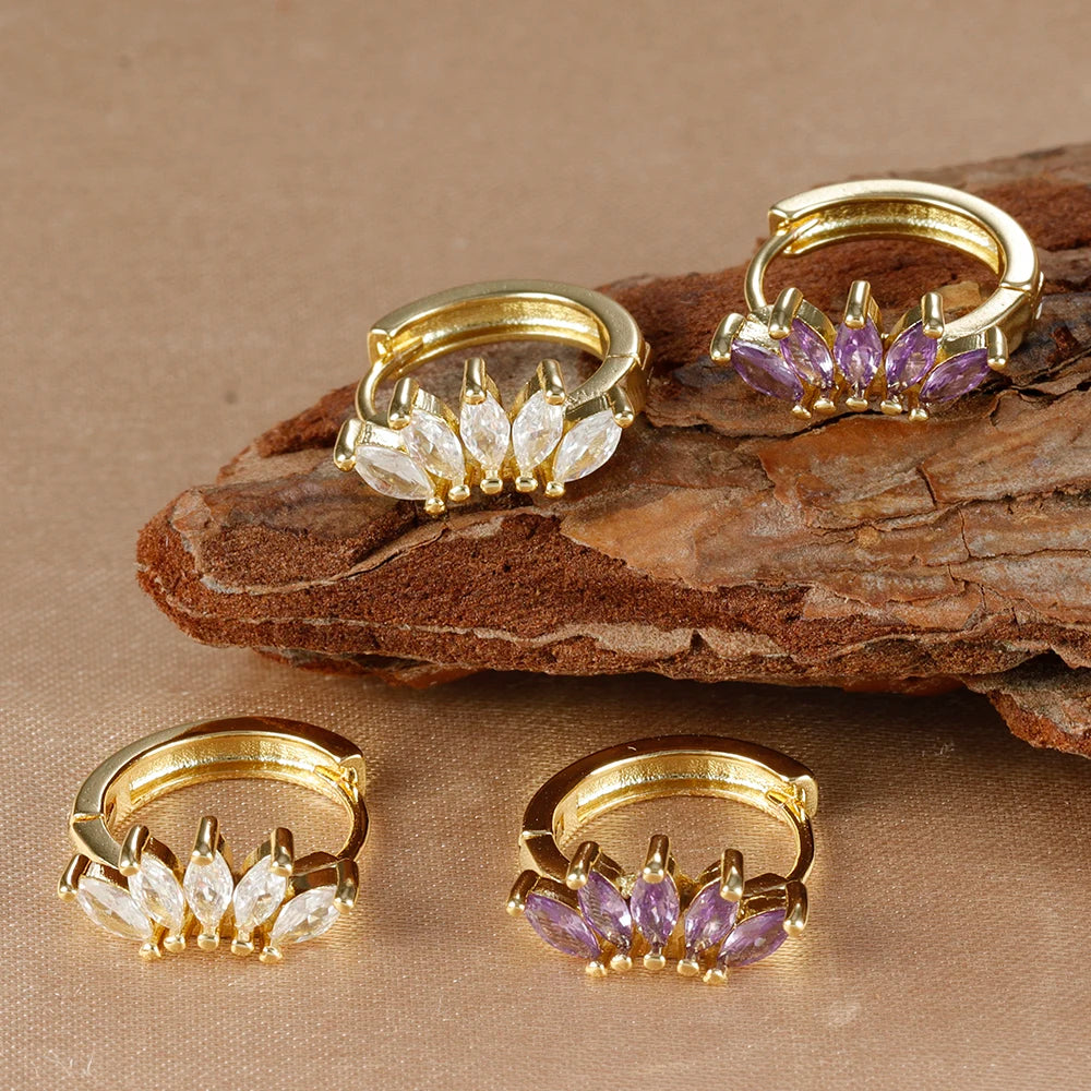 Light Luxury Horse Eye Zircon Hoop Earrings 18K Gold Plated Punk