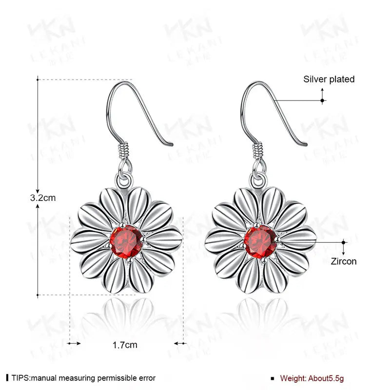 925 Sterling Silver 43mm Round Zircon Earrings Women Fashion Charm Wedding