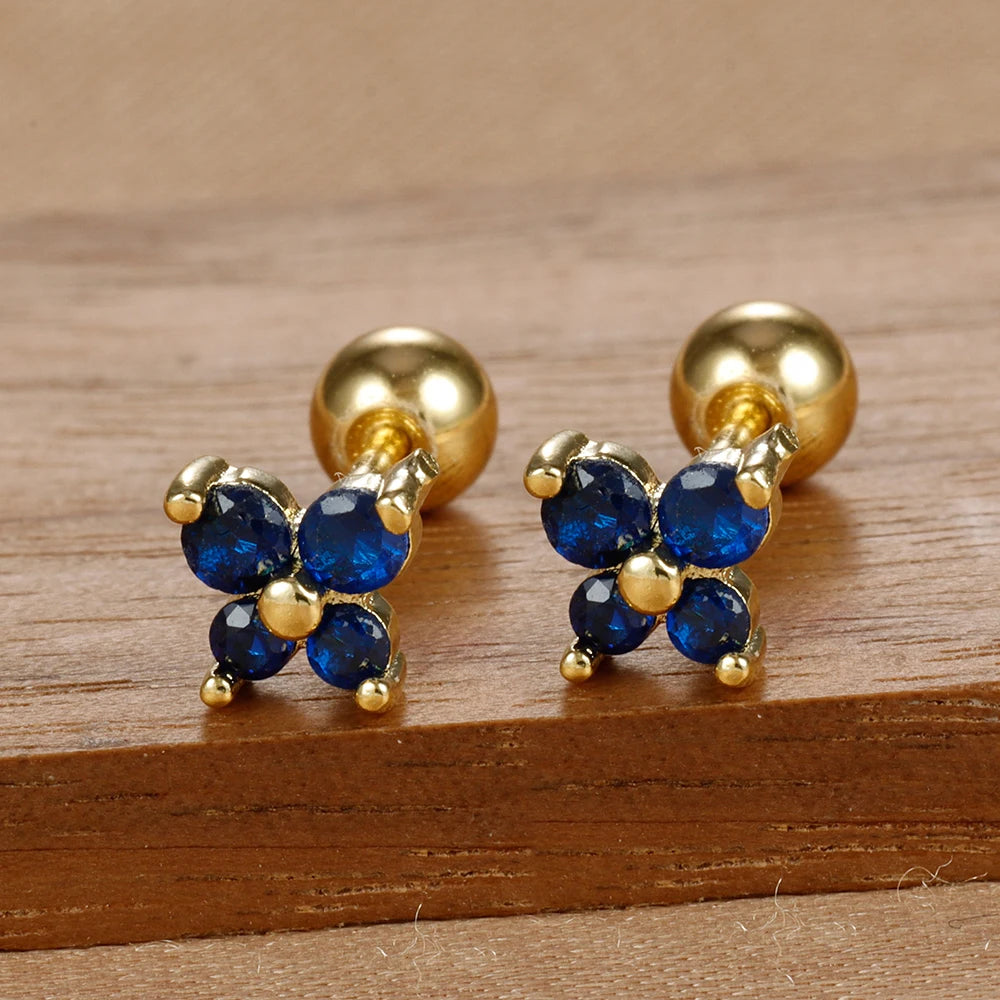 1 Pair Fashion Stainless Steel Zircon Butterfly Pendant Earrings Helix