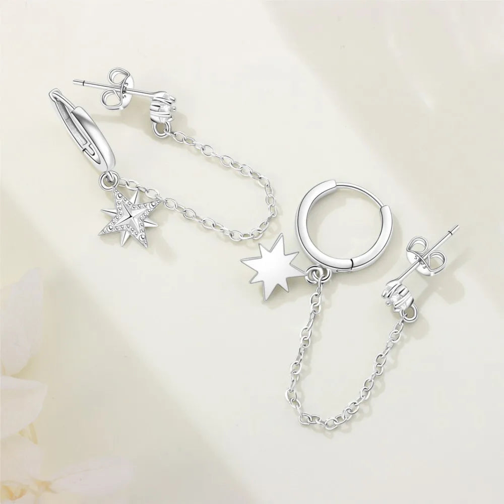 925 Sterling Silver Octagonal Tassel Versatile Hoop Earrings Birthday Gift