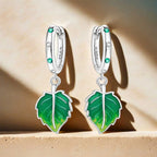 925 Sterling Silver Fresh Green Leaf Drop Earrings Anniversary Trendy Gift