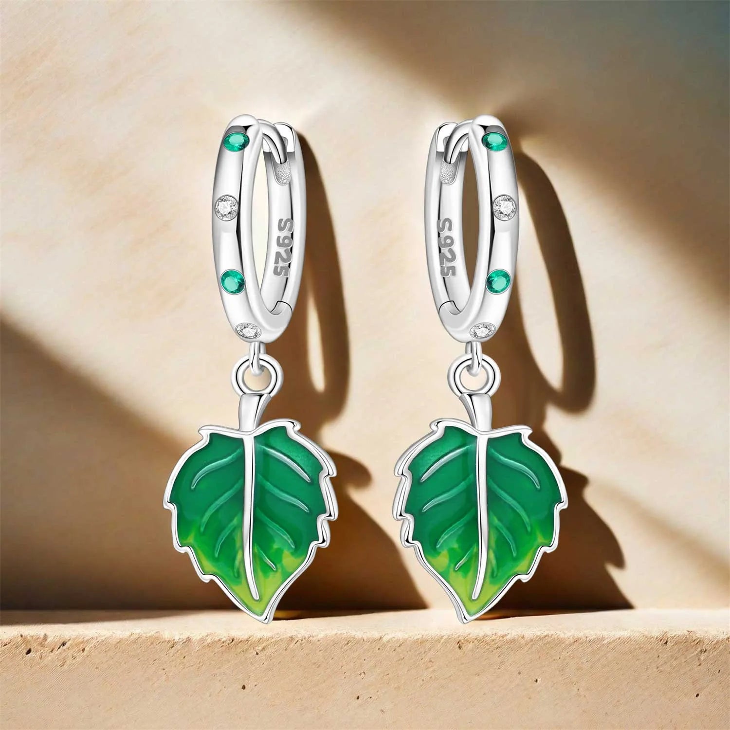 925 Sterling Silver Fresh Green Leaf Drop Earrings Anniversary Trendy Gift