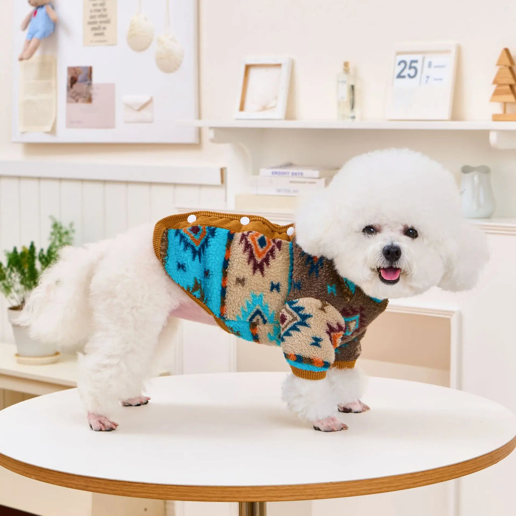 Boho Chic Dog Cat Winter Vest Traditional Pattern Sweater with Back Opening