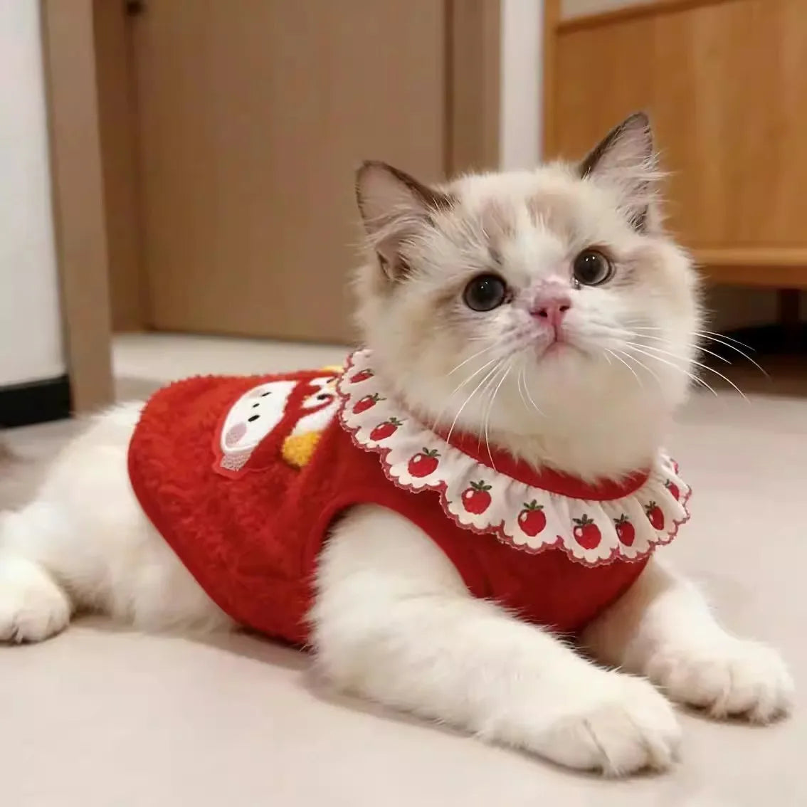 Festive Red Pet Vest! Cute  Valentine Dog Cat Coat, Soft Plush Puppy Kitten Sweater with Bow Tie, Warm Cozy Outfit for