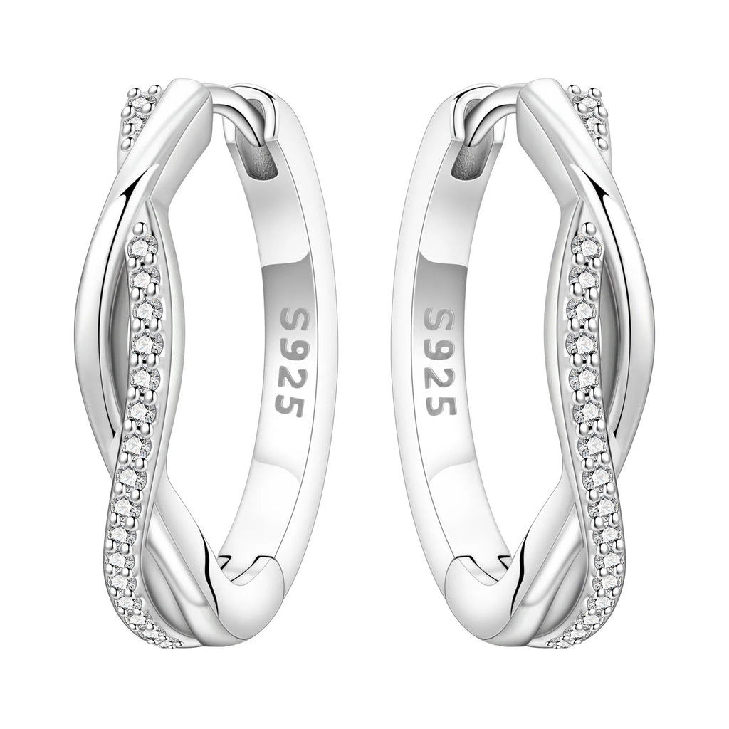 925 Sterling Silver Curled Grass Pattern Flower Hoop Earrings Women's Jewellery
