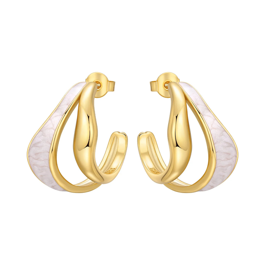 925 Sterling Silver Elegant Golden French Organ Hoop Earrings Trendy Jewellery