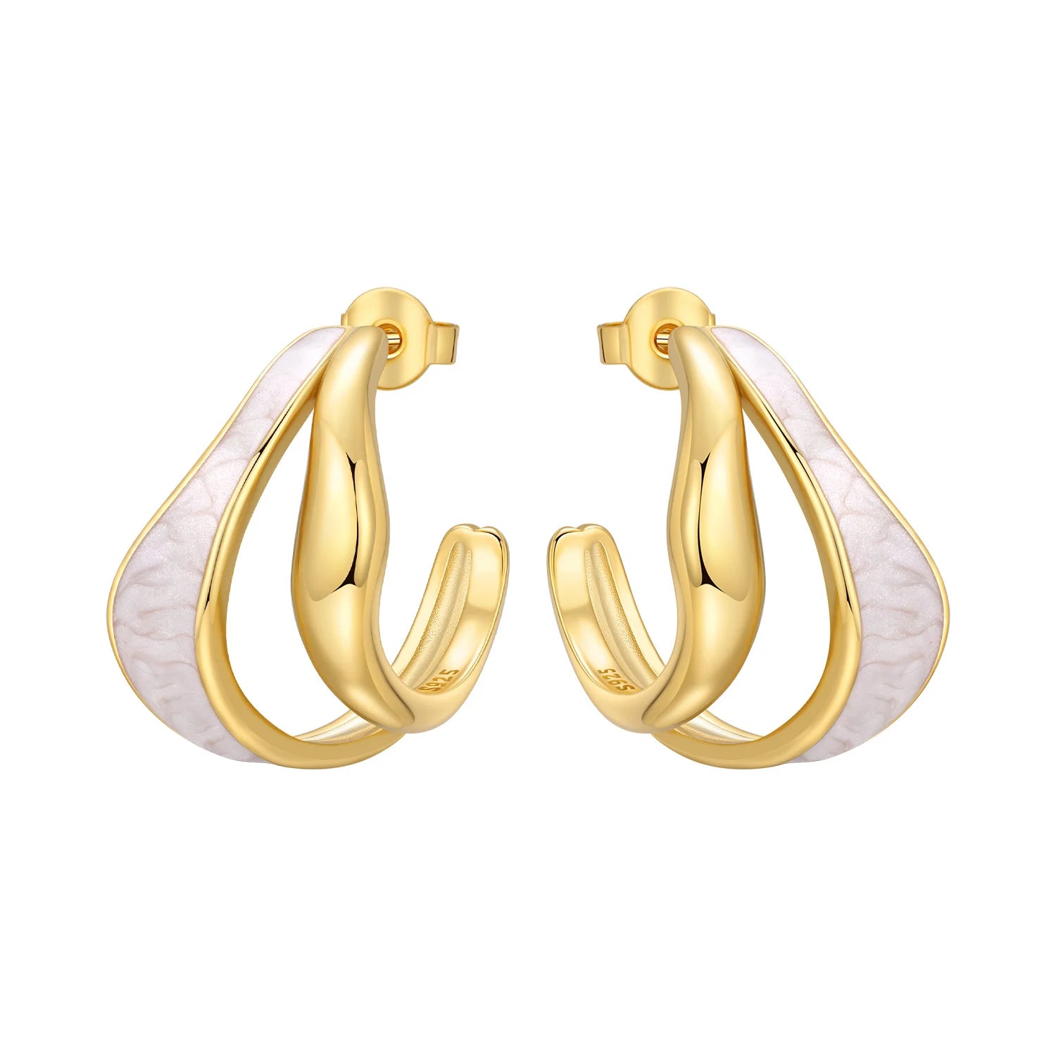 925 Sterling Silver Elegant Golden French Organ Hoop Earrings Trendy Jewellery