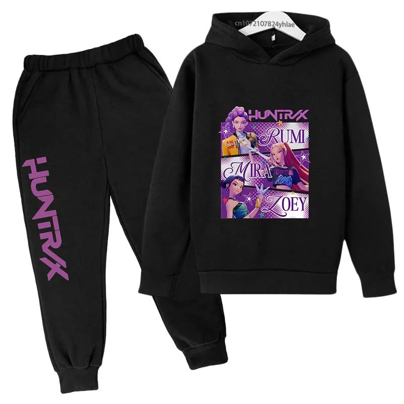 Kids Kpop Demon Hunters Cartoon Print Hoodie & Pants Sportsuit 2-13 Years