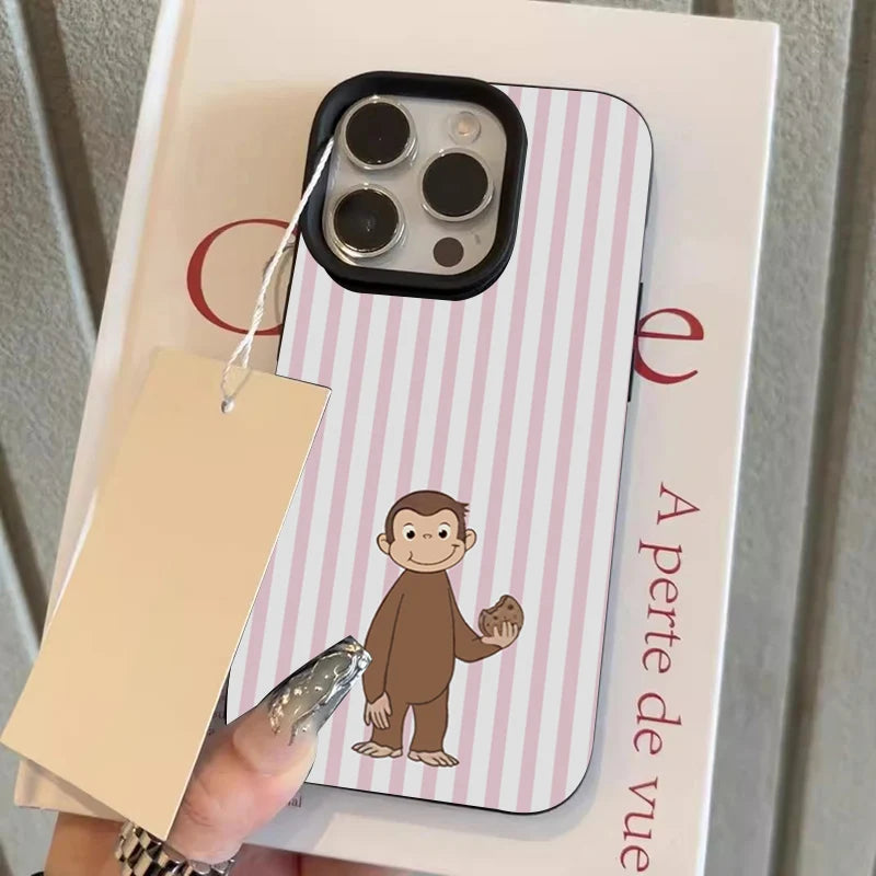 Striped Biscuit Monkey Lychee Case for iPhone 17 16 15 14 Pro Max