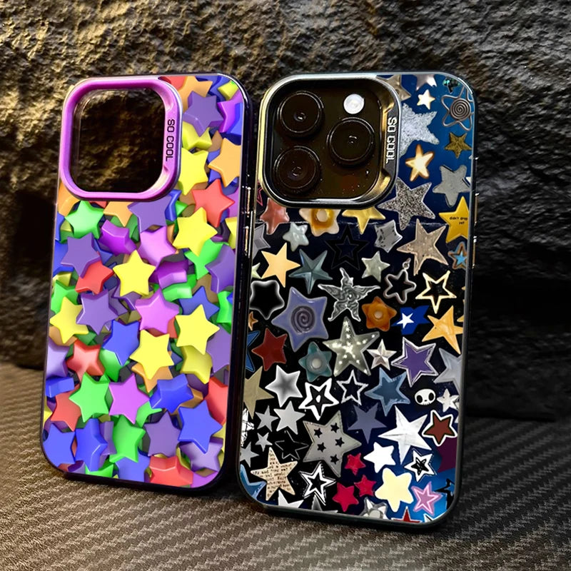 Colourful Star Matte Laser Case for iPhone 16 15 14 13 12 Pro Max