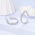 925 Sterling Silver Square Chain Stone Inlaid Hoop Earrings Trendy Jewellery