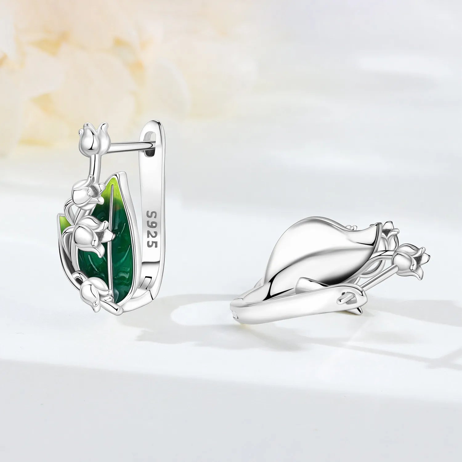 925 Sterling Silver Green Bell Orchid Ear Studs Hoop Earrings Trendy Gift