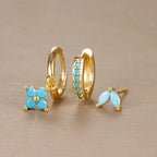 3PCS Trendy Stainless Steel Flower Drop Earring Set Zirconia Dangle