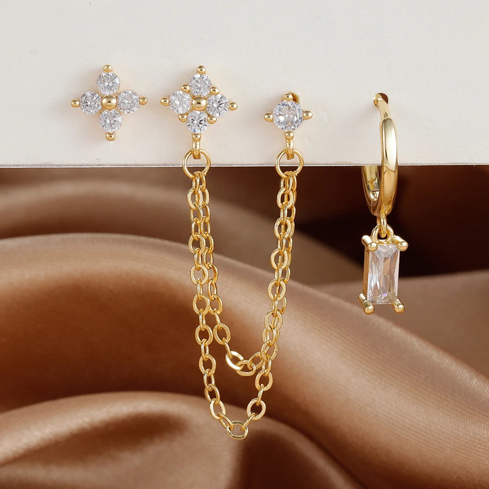 3PCS Exquisite Stainless Steel 12 Constellation Birthstone Earrings Set