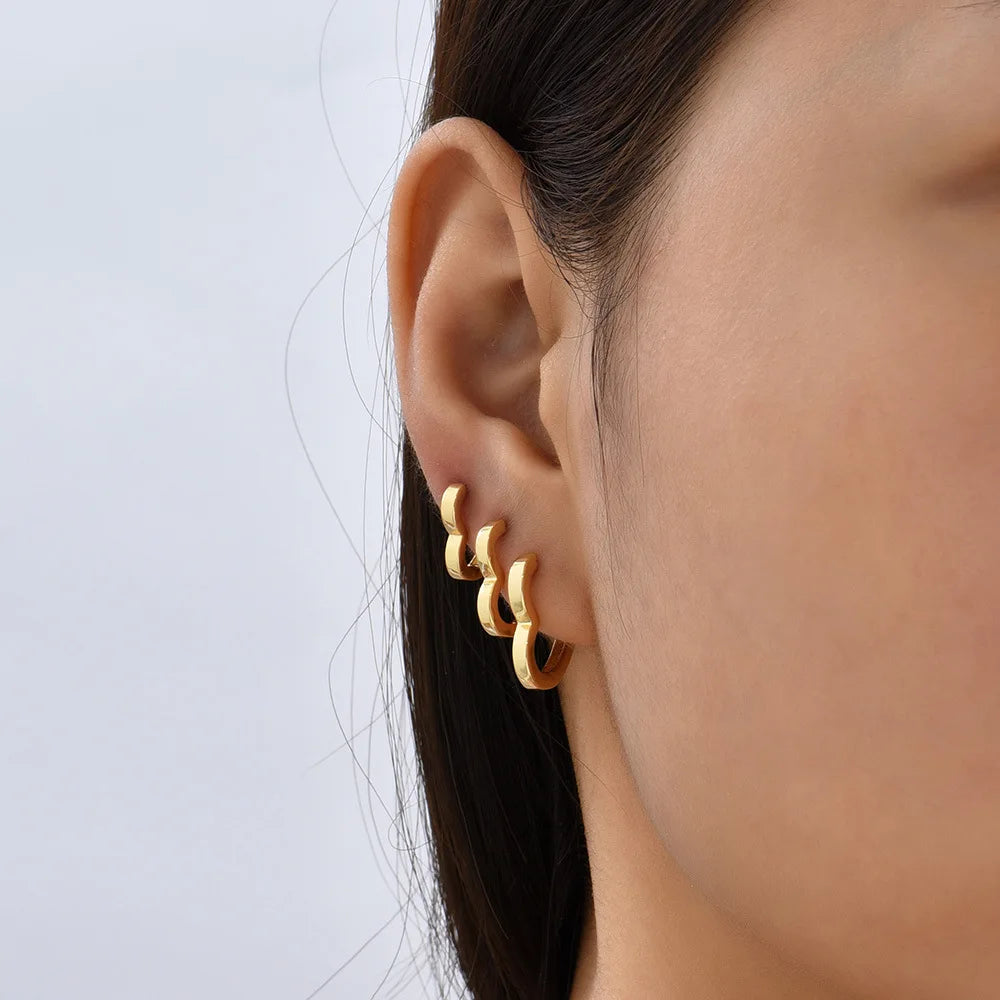 Fashion Stainless Steel Smooth Heart Hoop Earrings Gold Colour Punk