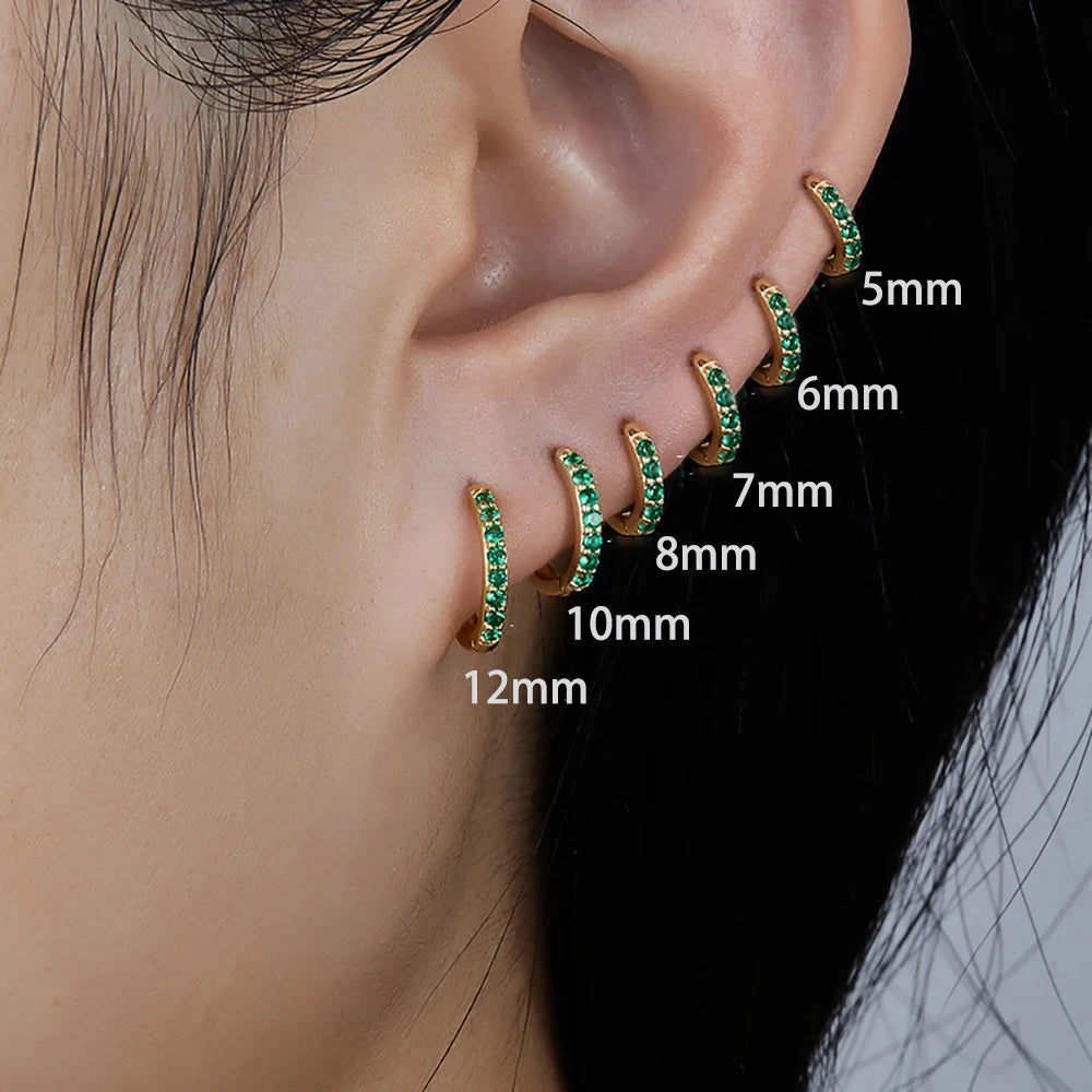 2PCS Stainless Steel Minimalist Hoop Earring Crystal Zirconia Piercing
