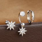 3pcs Stainless Steel Zircon Huggie Hoop Earrings Set Star Moon