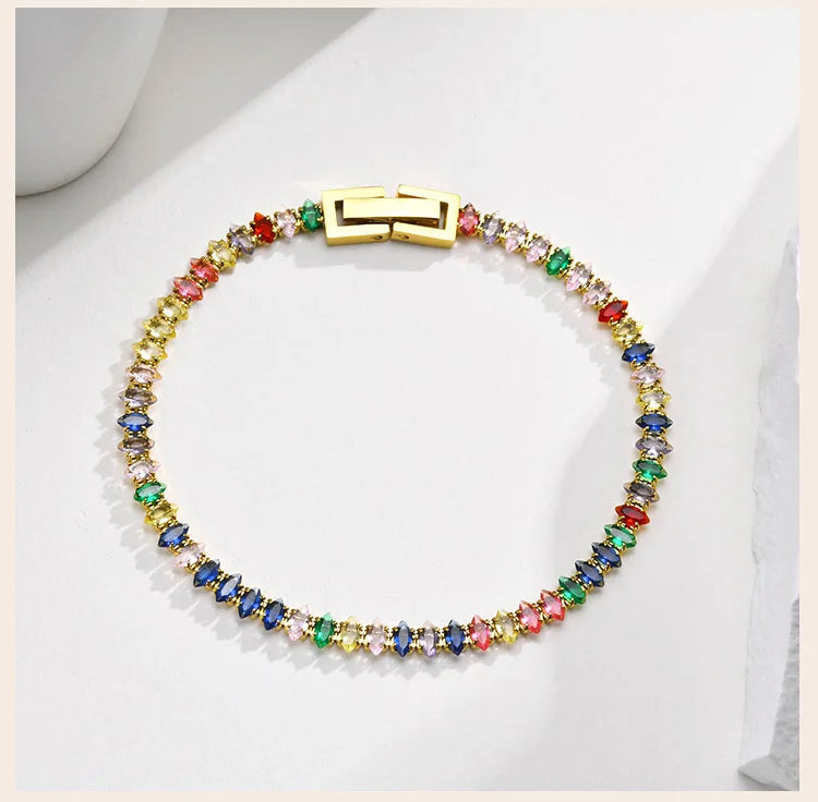 Colorful Tennis Bracelet Women, Cubic Zirconia Chain,stainless Steel CZ Link, Girlfriend Mom Gift