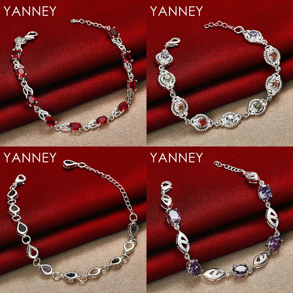 925 Sterling Silver 8-inch Coloured Zirconia Bracelet Women Jewellery Gift