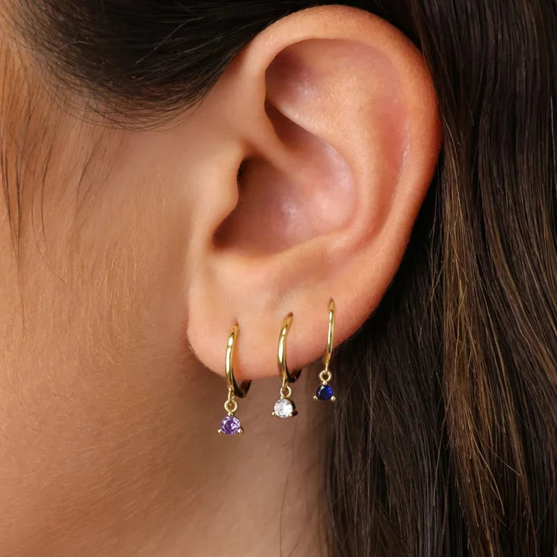 Simple Multicolor Stone Gold Colour Metal Small Dangle Earring
