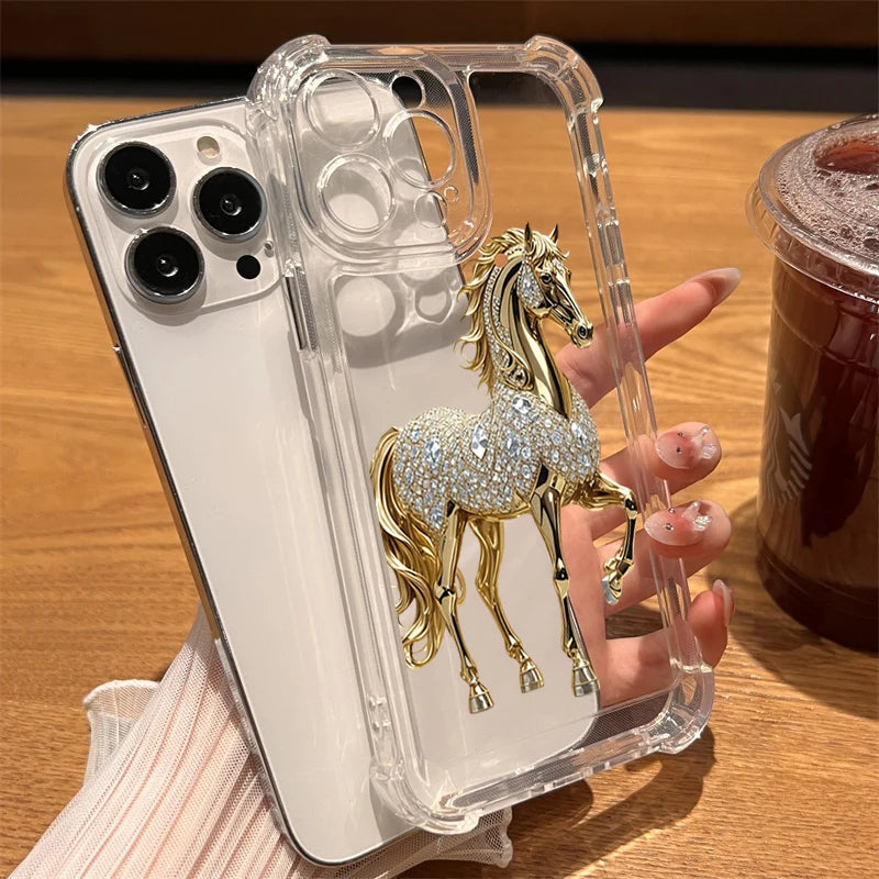 Golden Horse Transparent Case for iPhone 17 16 15 14 13 Pro Max
