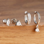 4pcs Round Pendant Earrings Set Stainless Steel Horse Eyes Zircon