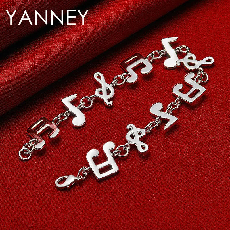 925 Sterling Silver 8-inch Musical Note Bracelet Women Party Jewellery Gift