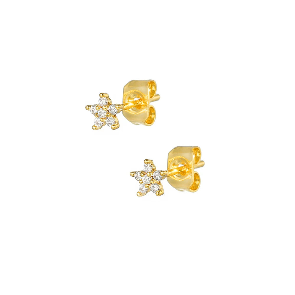 Stainless Steel Star Chain Tassel Drop Earrings 18K Gold Zircon
