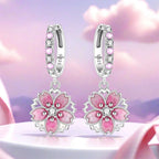 925 Sterling Silver Pink Cherry Blossom Flower Drop Earrings Jewellery Gift