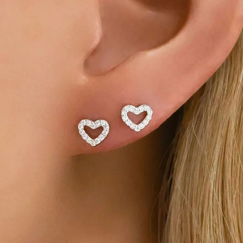 1Pair Stainless Steel CZ Zircon Heart Earrings Gold Colour Studs