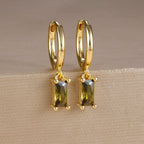 Exquisite Green Zircon Flower Hoop Earrings 18K Gold Plated Steel