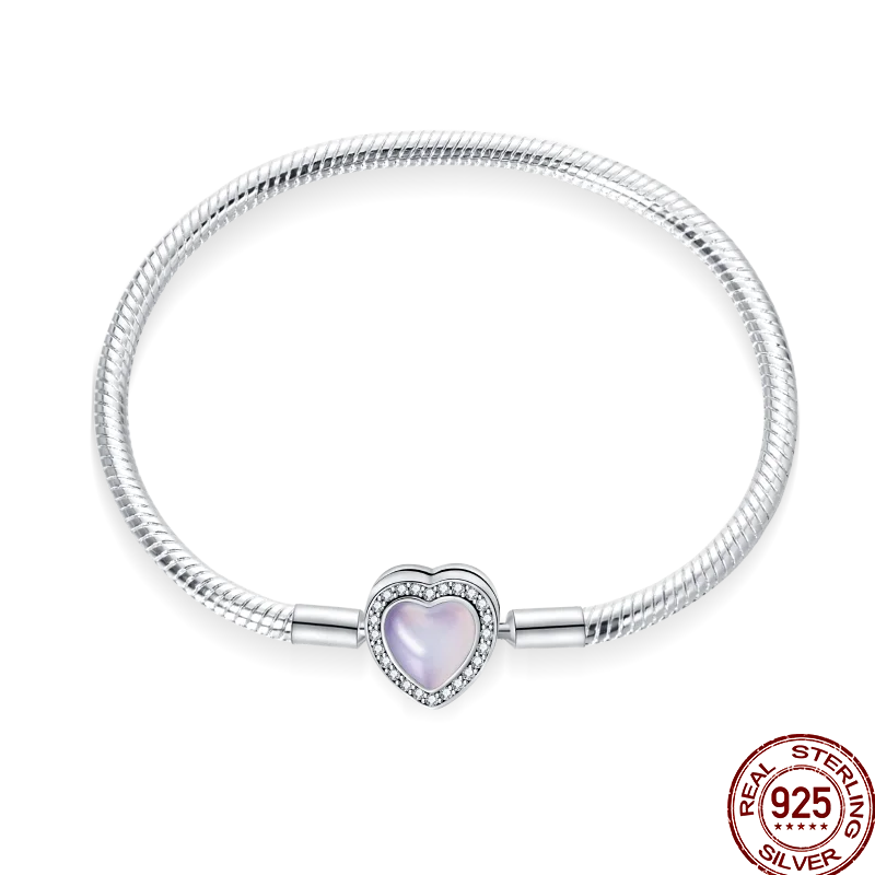 925 Silver 17-20CM Heart Pave Zirconia Original Bracelets Infinity Bracelet Fit DIY Charms Bead Birthday Jewelry Gifts Hot Sale