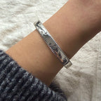 100% Solid 925 Sterling Silver Metal Bracelet for Women Men Vintage Black Stone Letters Handmade Simple Birthday Gift