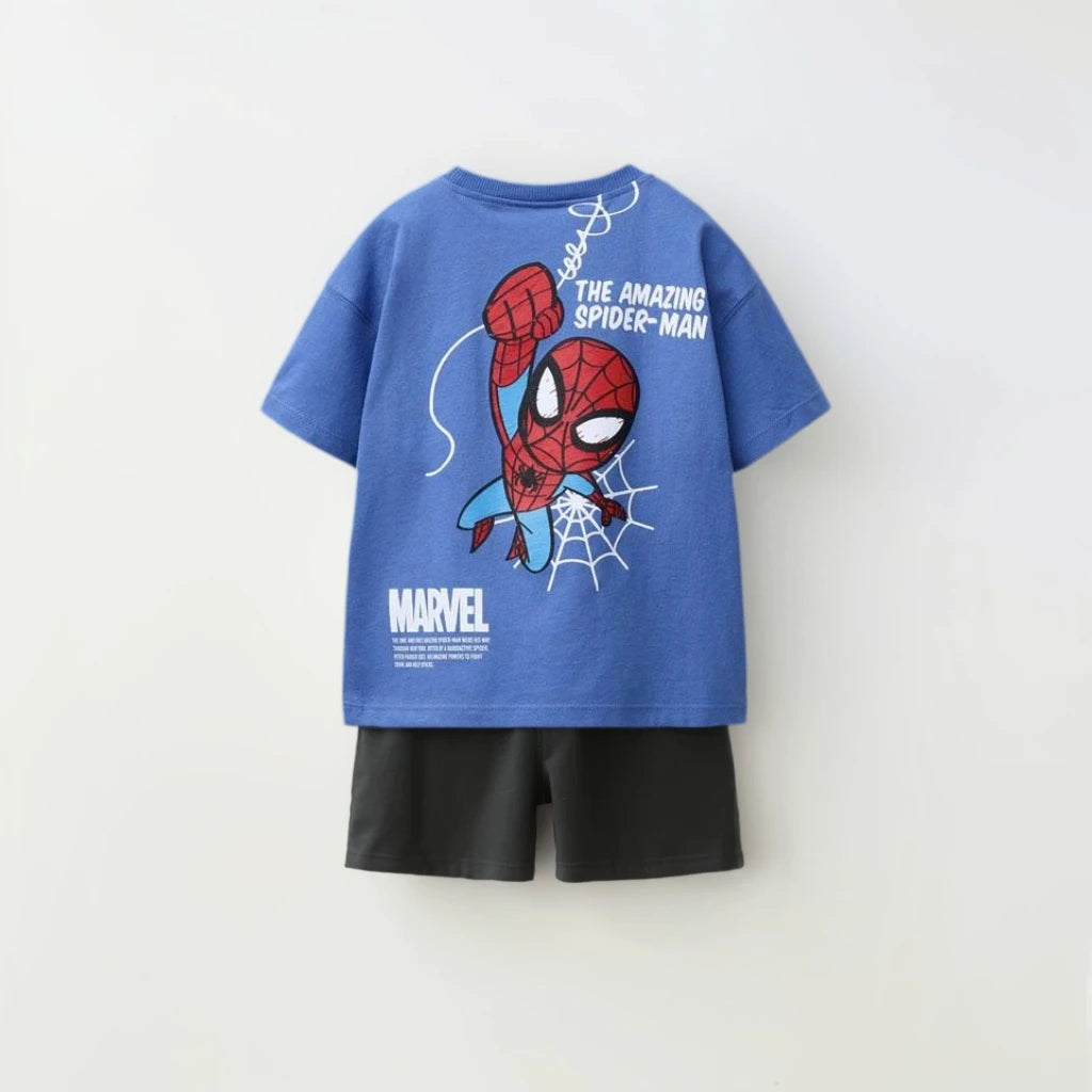 Spiderman Print Boys Short Sleeve Suit Summer Kids T-Shirt & Shorts 2pc Set