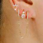 3PCS Sets Stainless Steel Two Hole Hoop Earring Small Leaf Studs