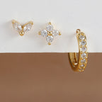 3PCS Stainless Steel Minimalist Huggie Hoop Earrings Green Zircon