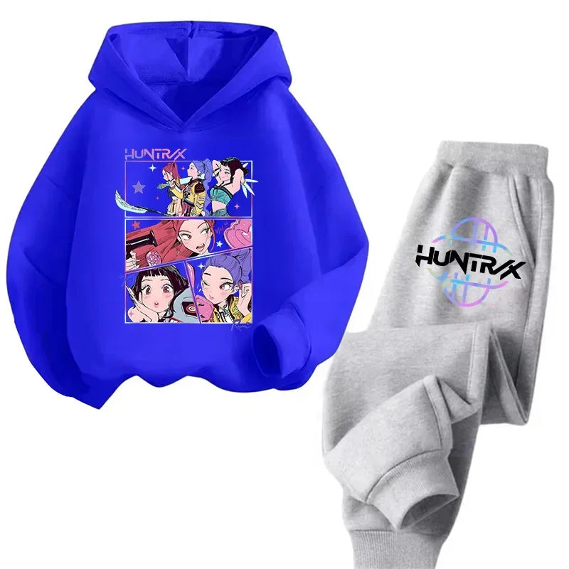 Kids Kpop Demon Hunters Kawaii Hoodie & Sweatpants Set Anime Cartoon Clothing