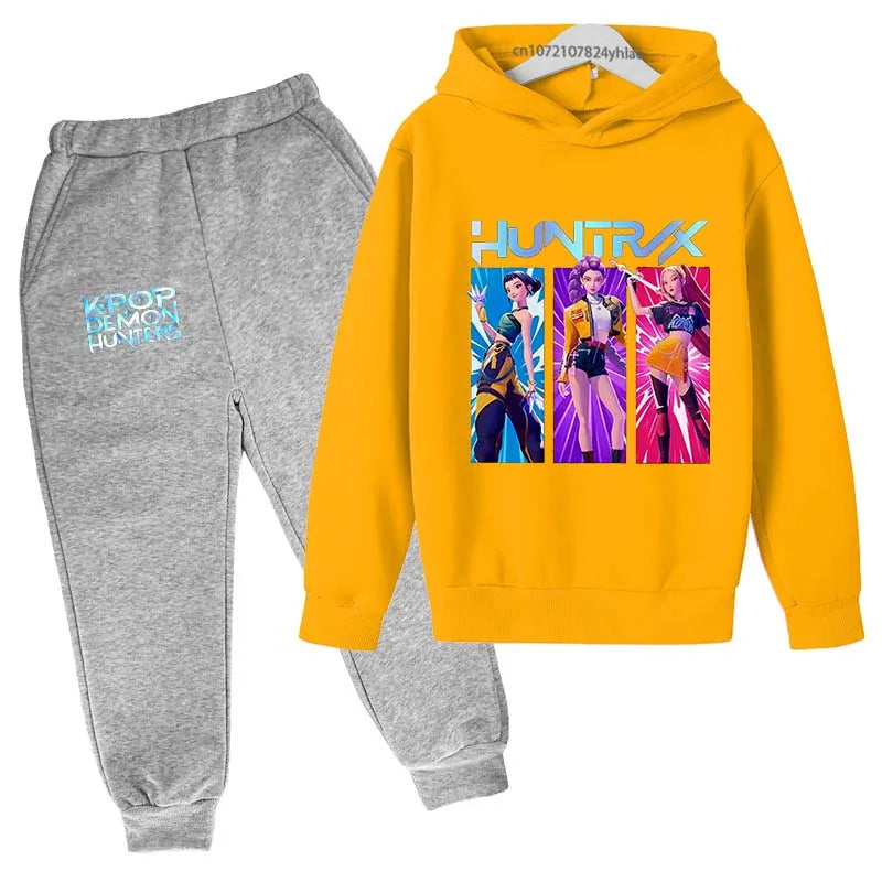 Kids Kpop Demon Hunters Anime Print Hoodie & Pants Tracksuit 2-13 Years